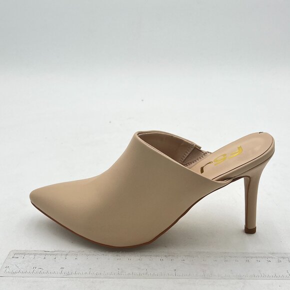 FSJ Nude Matte Slip On Pointed Toe Mules Slide Sandals Stiletto High Heels Shoes - Picture 2 of 8